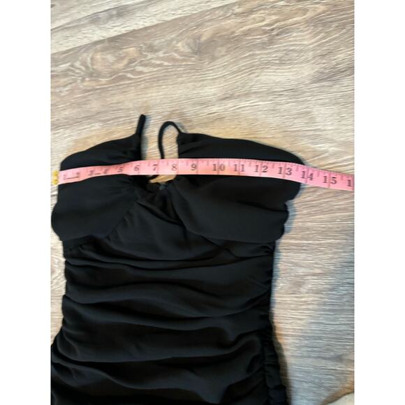 Zara Black Ruched Mini Dress XS Bodycon U-Neckline - Picture 6 of 8